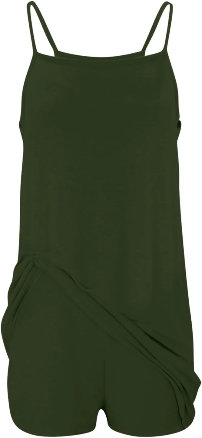 Womens Sleeveless Mini Dress with Built-in Shorts Summer Spaghetti Strap Romper Dresses Workout Sundress with Pockets
