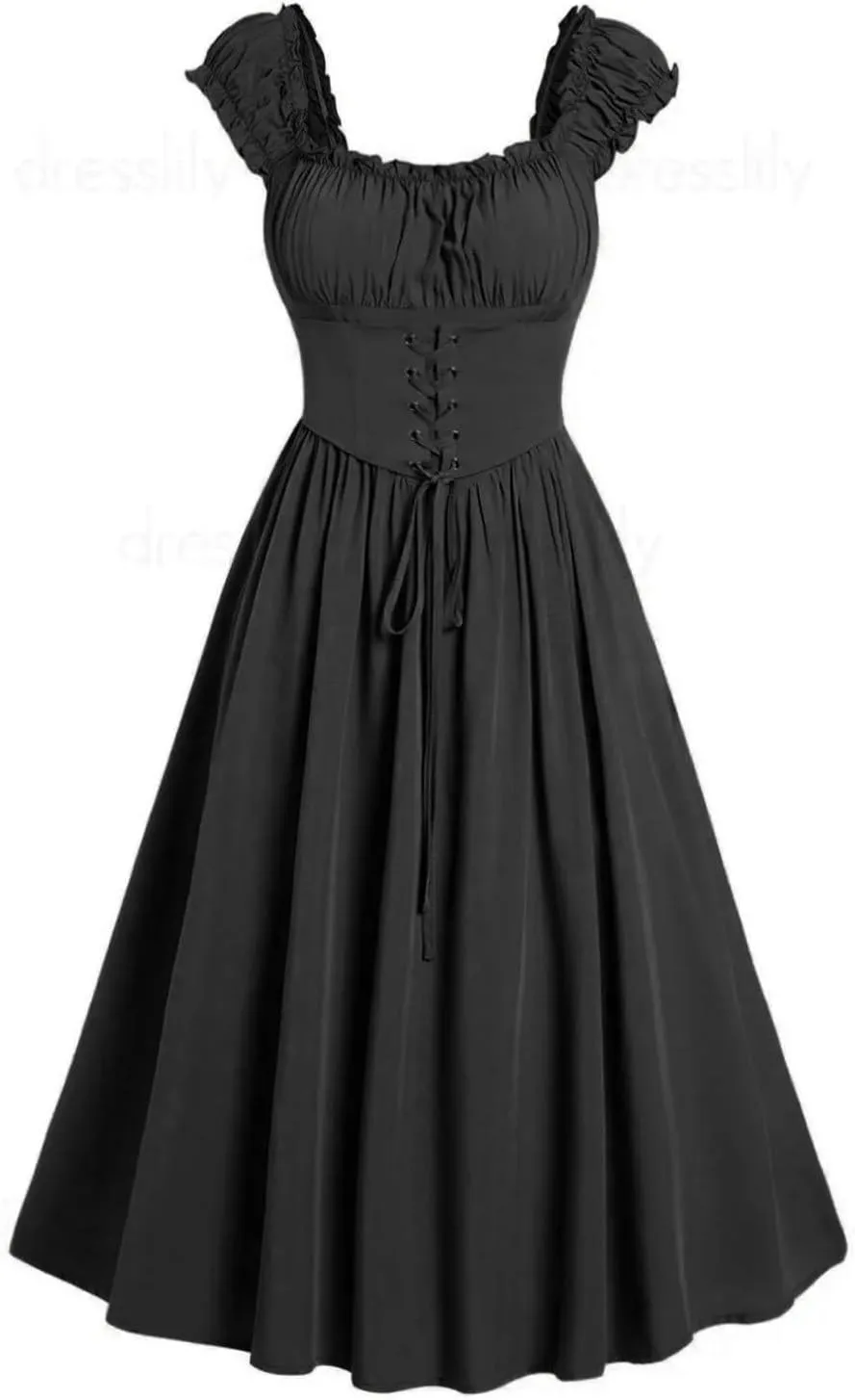 Womens Sleeveless Short Sleeve Oversized Dresses for Women Lace Medieval Goth Ripped Fall Summer 2024