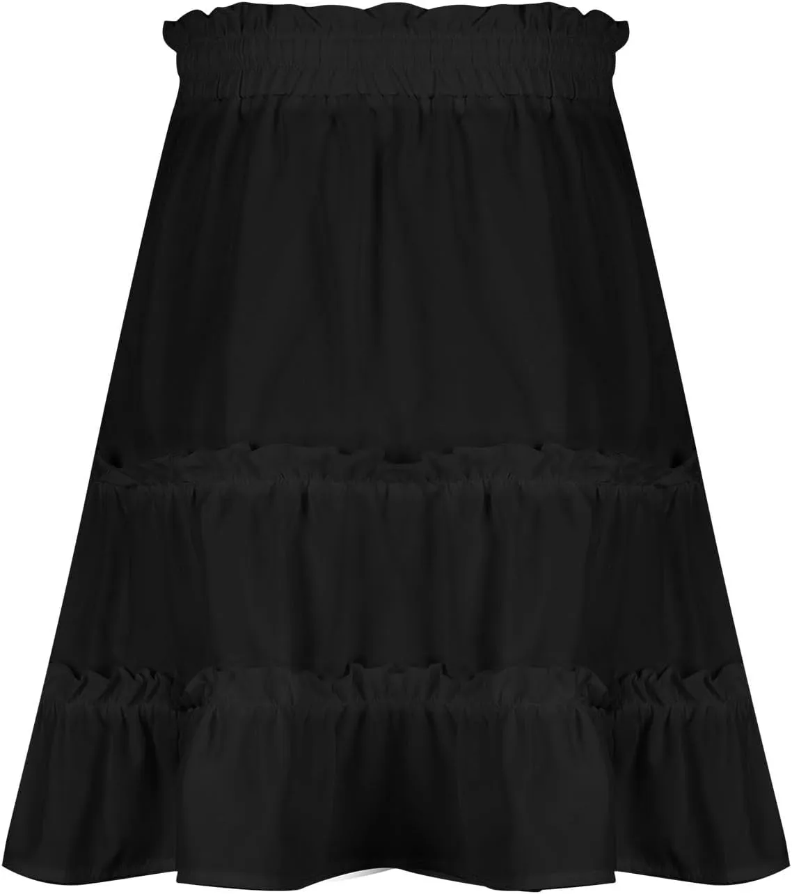 Women's Summer Boho A-line Mini Skirt Elastic Waist Drawstring Tiered Skirts Pleated Ruffle Hem Flowy Short Skirt