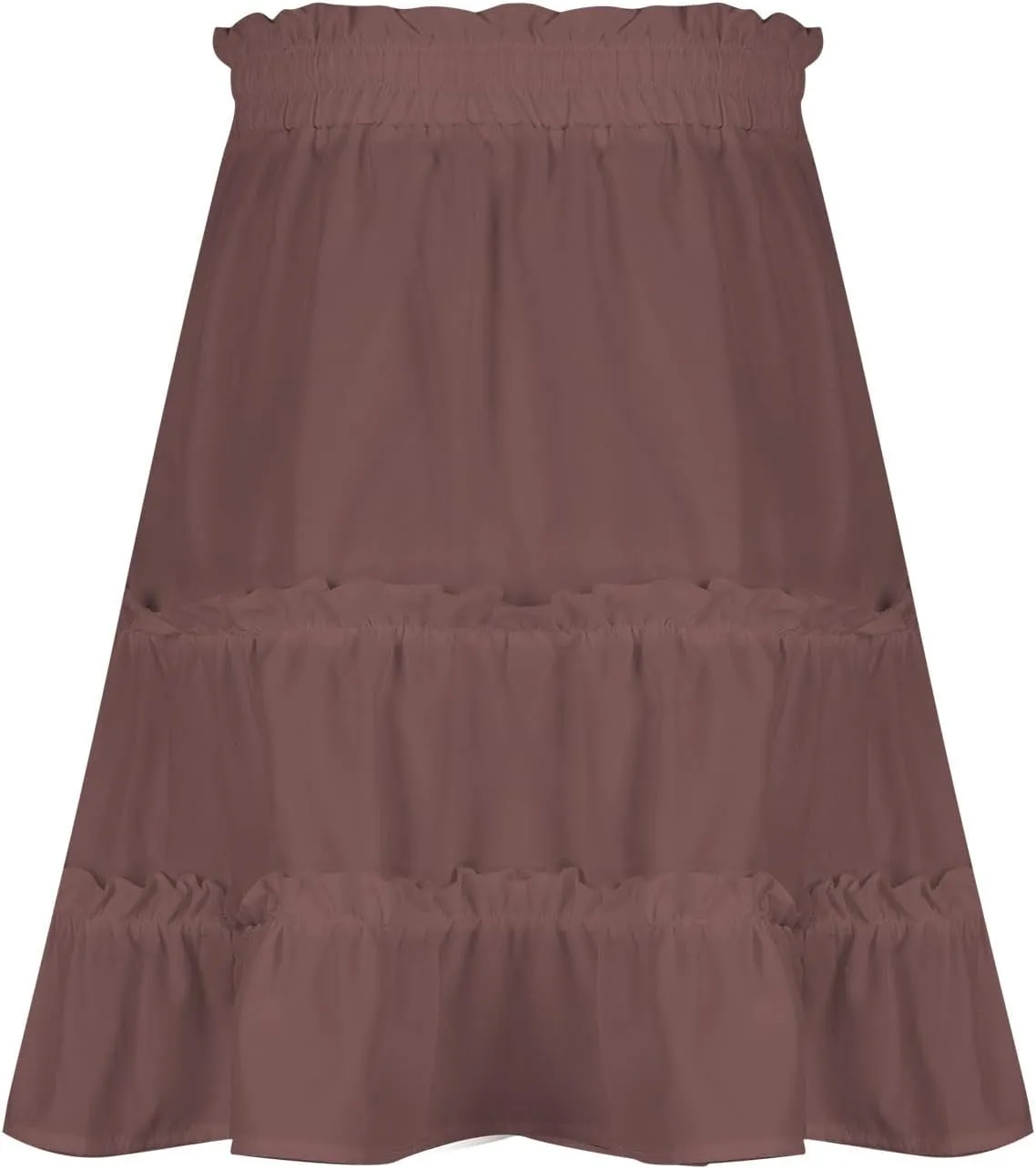 Women's Summer Boho A-line Mini Skirt Elastic Waist Drawstring Tiered Skirts Pleated Ruffle Hem Flowy Short Skirt