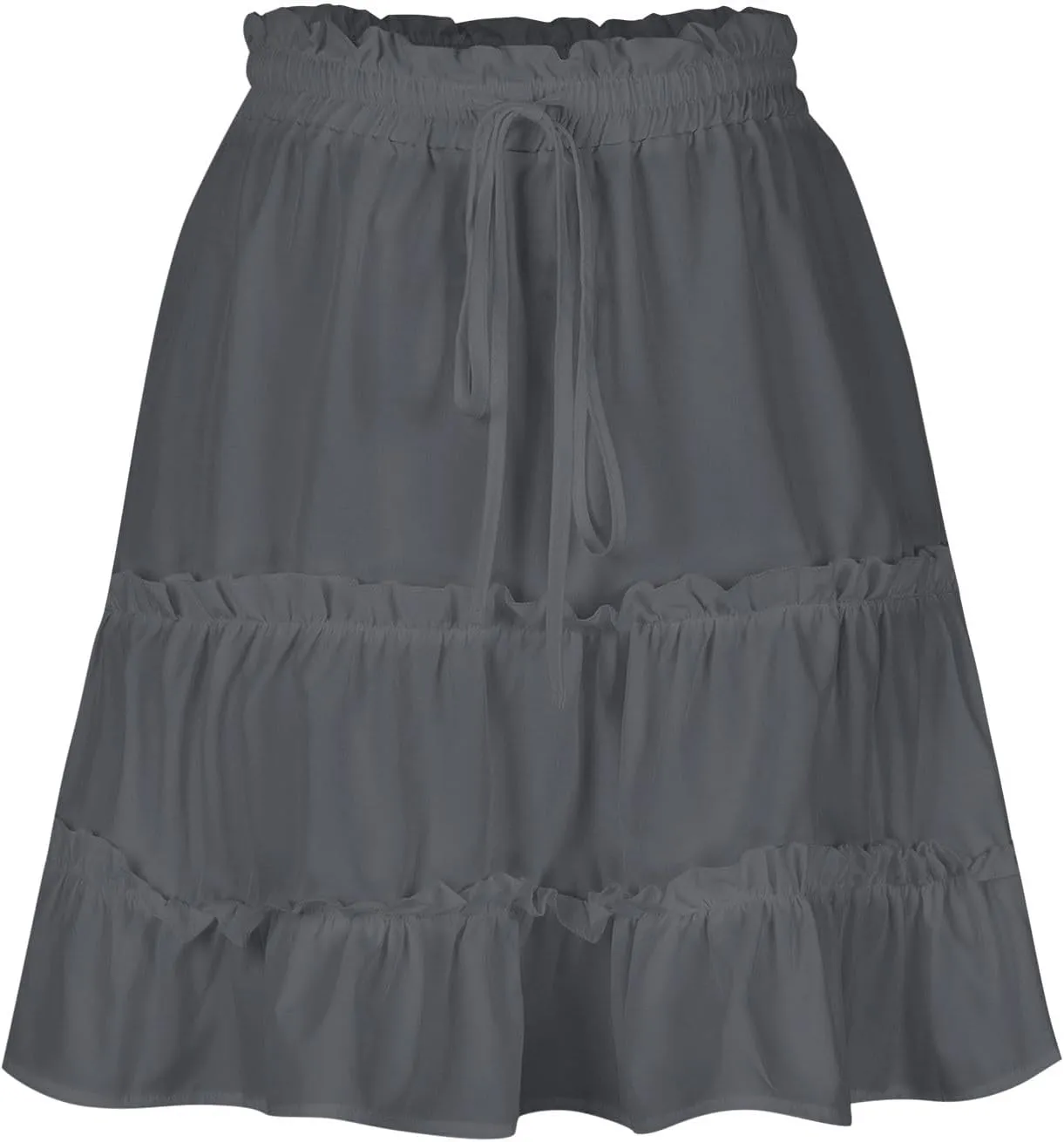 Women's Summer Boho A-line Mini Skirt Elastic Waist Drawstring Tiered Skirts Pleated Ruffle Hem Flowy Short Skirt