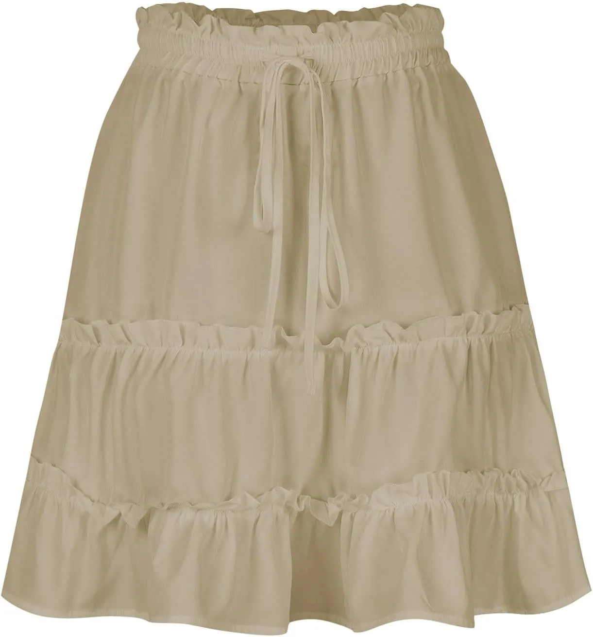 Women's Summer Boho A-line Mini Skirt Elastic Waist Drawstring Tiered Skirts Pleated Ruffle Hem Flowy Short Skirt