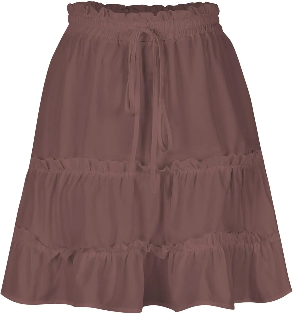 Women's Summer Boho A-line Mini Skirt Elastic Waist Drawstring Tiered Skirts Pleated Ruffle Hem Flowy Short Skirt