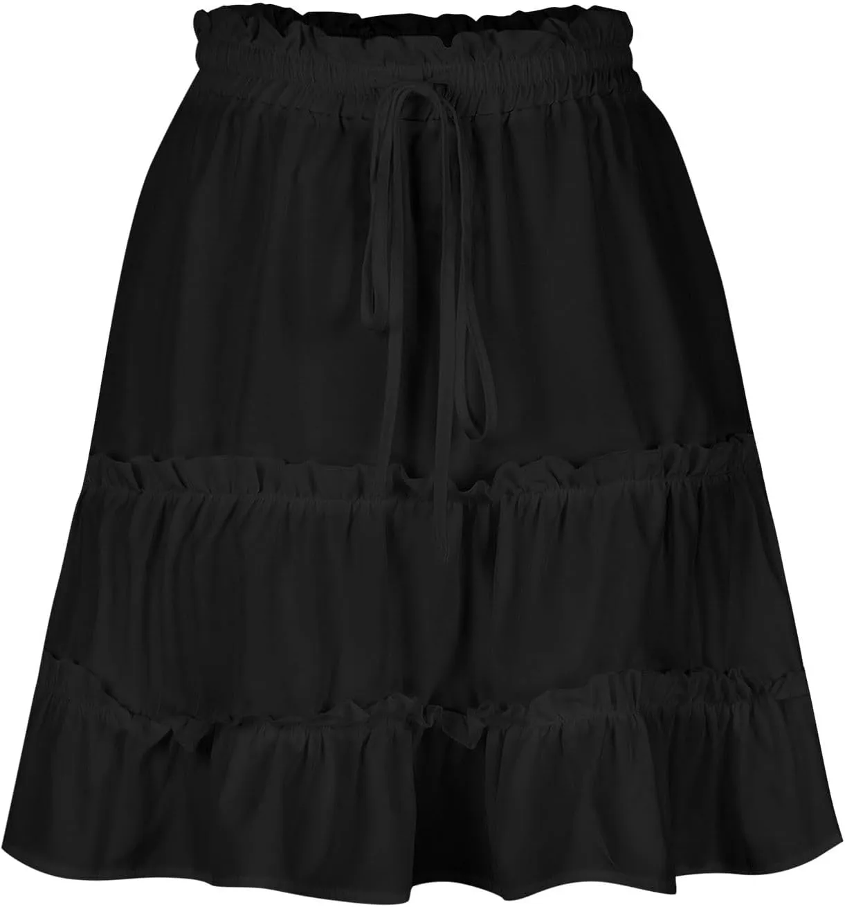 Women's Summer Boho A-line Mini Skirt Elastic Waist Drawstring Tiered Skirts Pleated Ruffle Hem Flowy Short Skirt