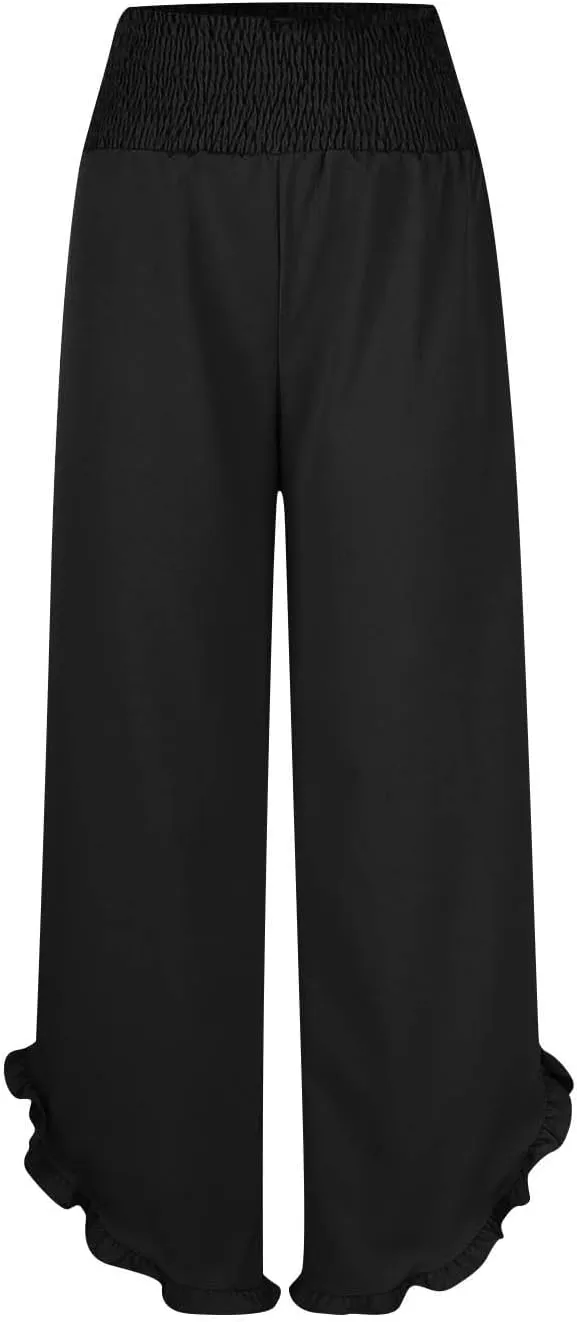 Womens Summer Boho Pants Cotton Linen Casual Pants Flowy Palazzo Wide Leg Trousers Fashion Beach Vacation Outfits Clothes