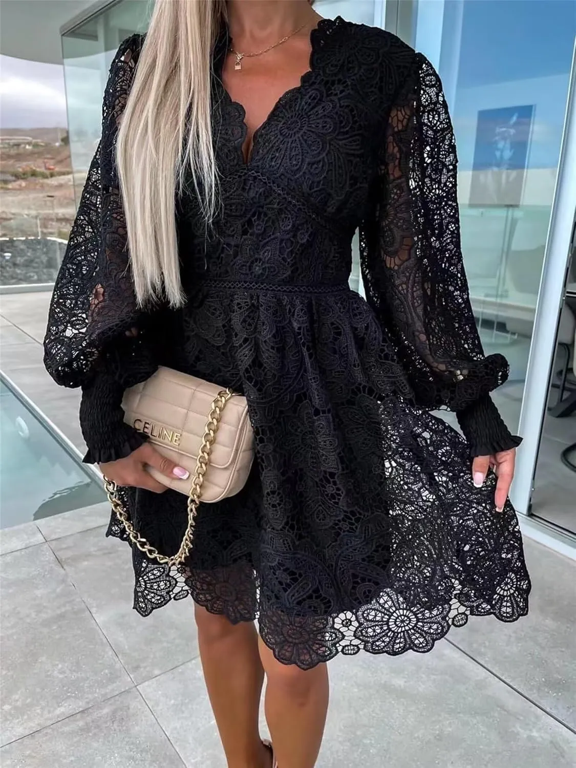 Womens Summer Dresses Casual Lace Dresses Sleeveless V Neck Dresses Boho Flowy Midi Dress Women Vacation Beach Dress