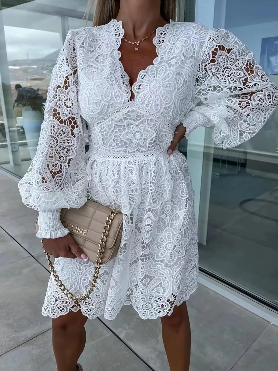Womens Summer Dresses Casual Lace Dresses Sleeveless V Neck Dresses Boho Flowy Midi Dress Women Vacation Beach Dress