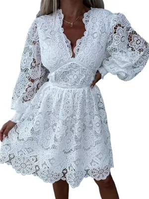 Womens Summer Dresses Casual Lace Dresses Sleeveless V Neck Dresses Boho Flowy Midi Dress Women Vacation Beach Dress