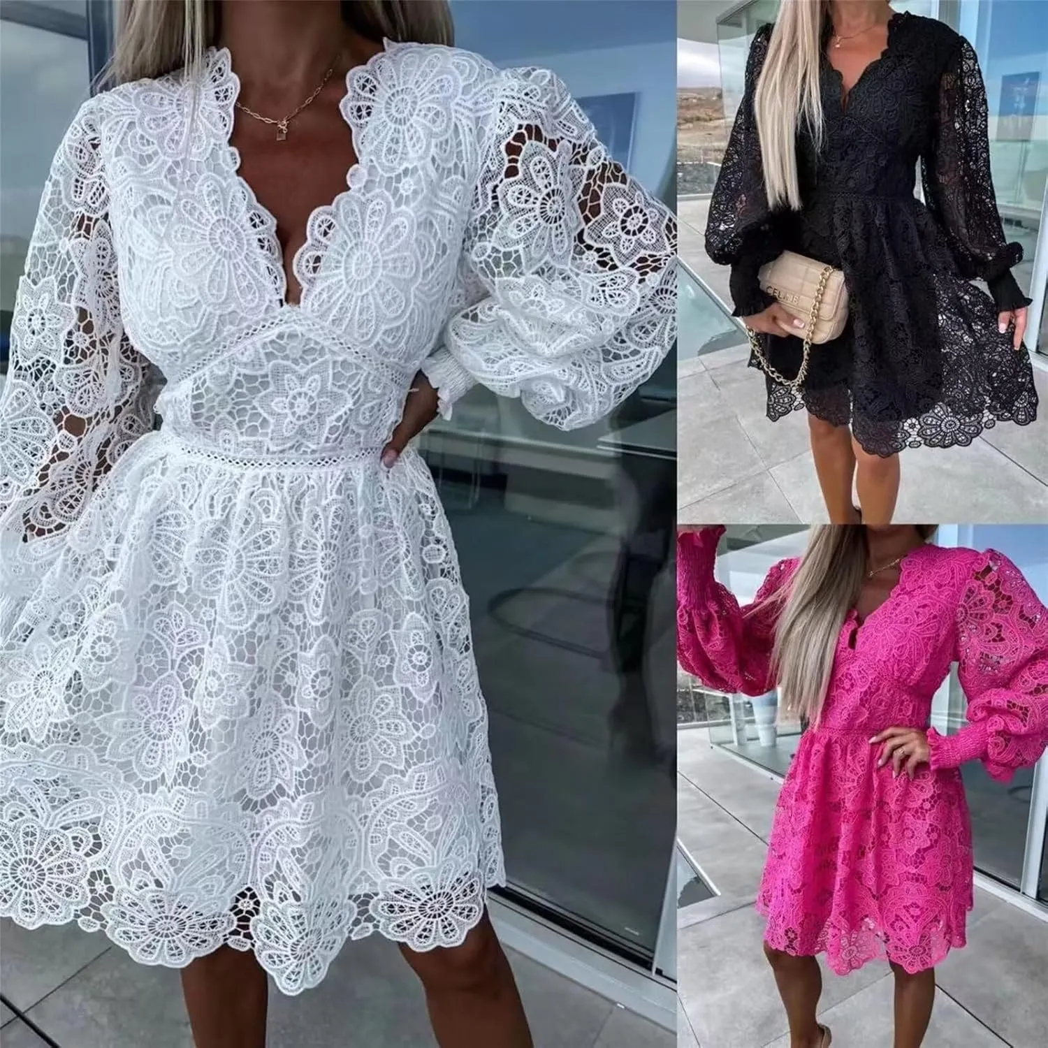 Womens Summer Dresses Casual Lace Dresses Sleeveless V Neck Dresses Boho Flowy Midi Dress Women Vacation Beach Dress