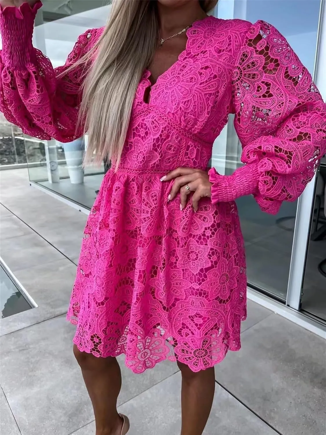 Womens Summer Dresses Casual Lace Dresses Sleeveless V Neck Dresses Boho Flowy Midi Dress Women Vacation Beach Dress
