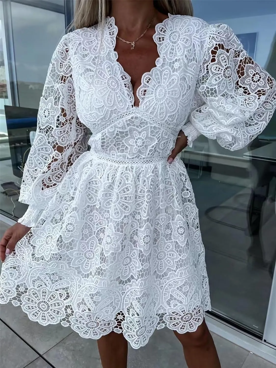 Womens Summer Dresses Casual Lace Dresses Sleeveless V Neck Dresses Boho Flowy Midi Dress Women Vacation Beach Dress