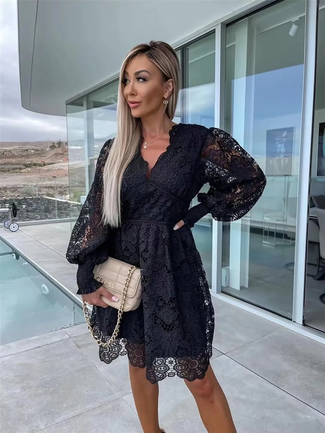 Womens Summer Dresses Casual Lace Dresses Sleeveless V Neck Dresses Boho Flowy Midi Dress Women Vacation Beach Dress