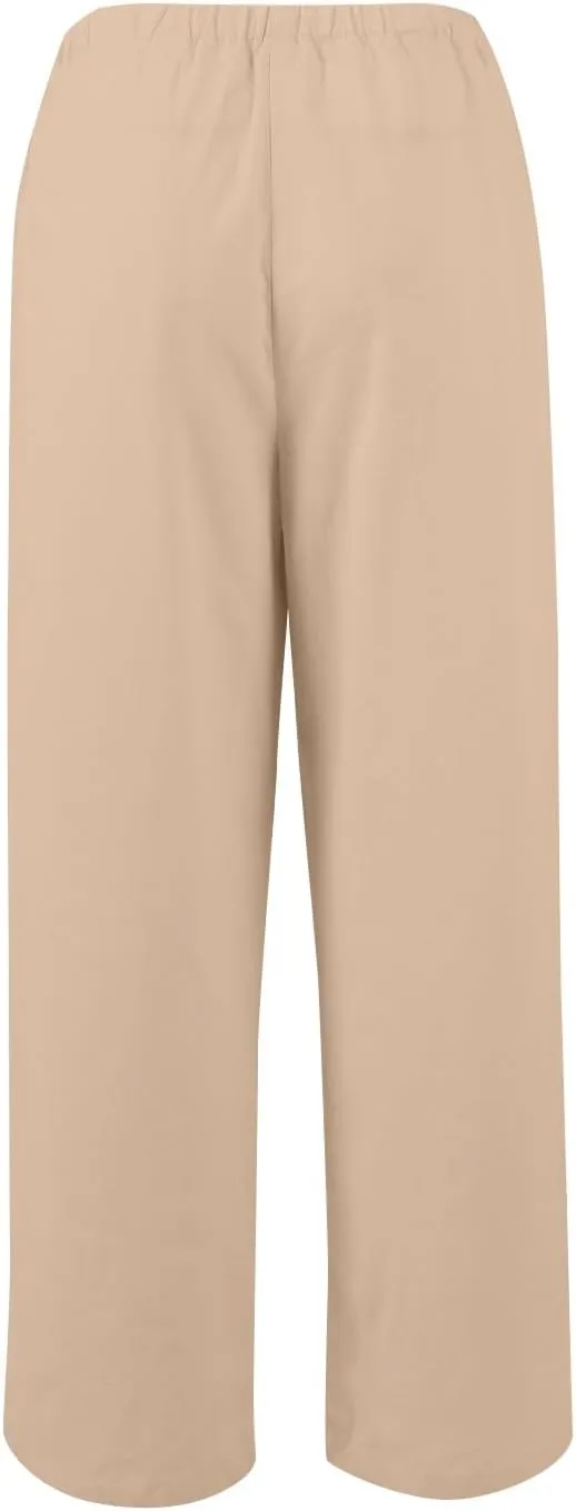 Womens Wide Leg Linen Pants Casual High Waisted Loose Palazzo Pants Summer Flowy Beach Lounge Trousers with Pockets