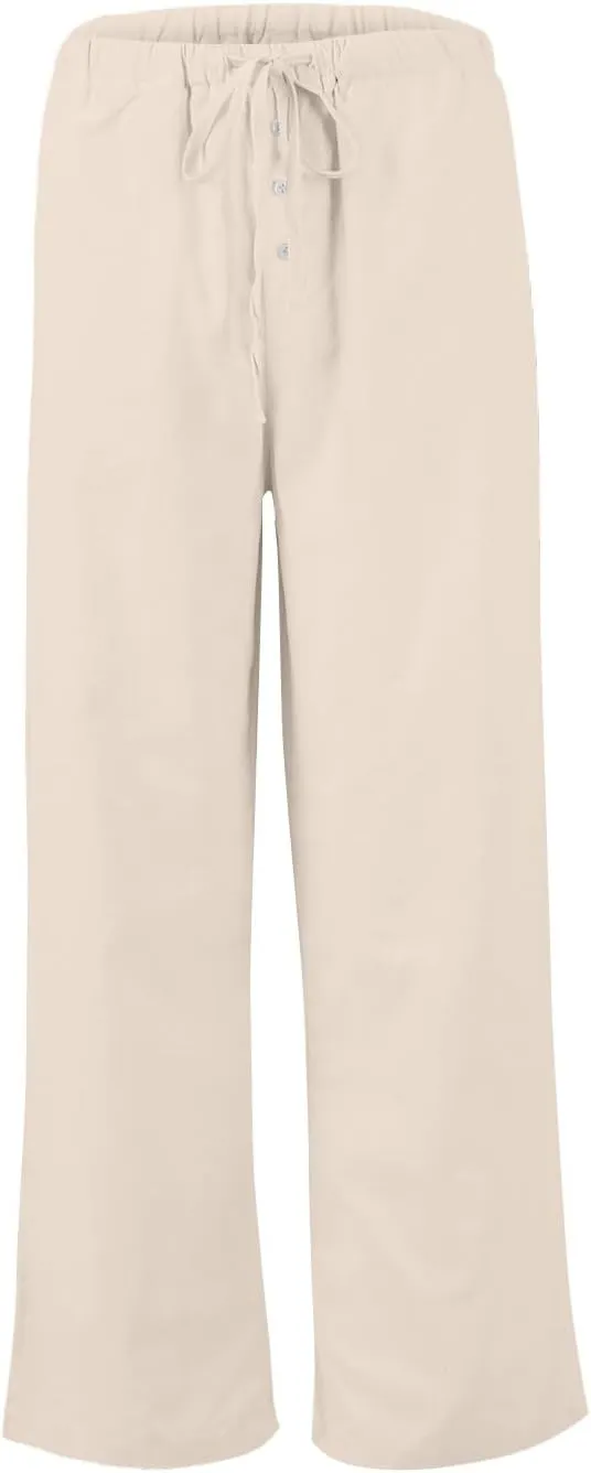 Womens Wide Leg Linen Pants Casual High Waisted Loose Palazzo Pants Summer Flowy Beach Lounge Trousers with Pockets