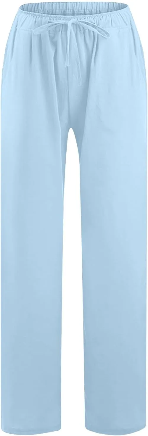 Womens Wide Leg Lounge Pants High Waisted Drawstring Casual Loose Palazzo Trousers Elastic Waist Pant with Pockets