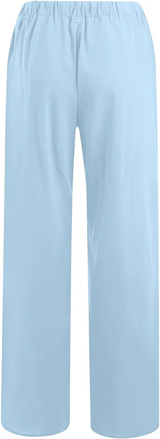 Womens Wide Leg Lounge Pants High Waisted Drawstring Casual Loose Palazzo Trousers Elastic Waist Pant with Pockets