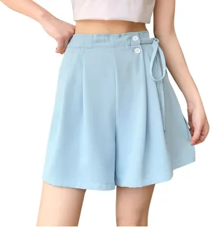 Womens Workout Shorts Dressy Casual High Waisted Wide Leg Loose Short Pants Side Drawstring Beach Shorts with Pockets