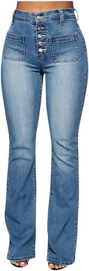 WUAI Plus Size Jeans for Women,Classic High Waist Bell Bottom Flare Jeans Stretch Fit Bootcut Jean Denim Pants