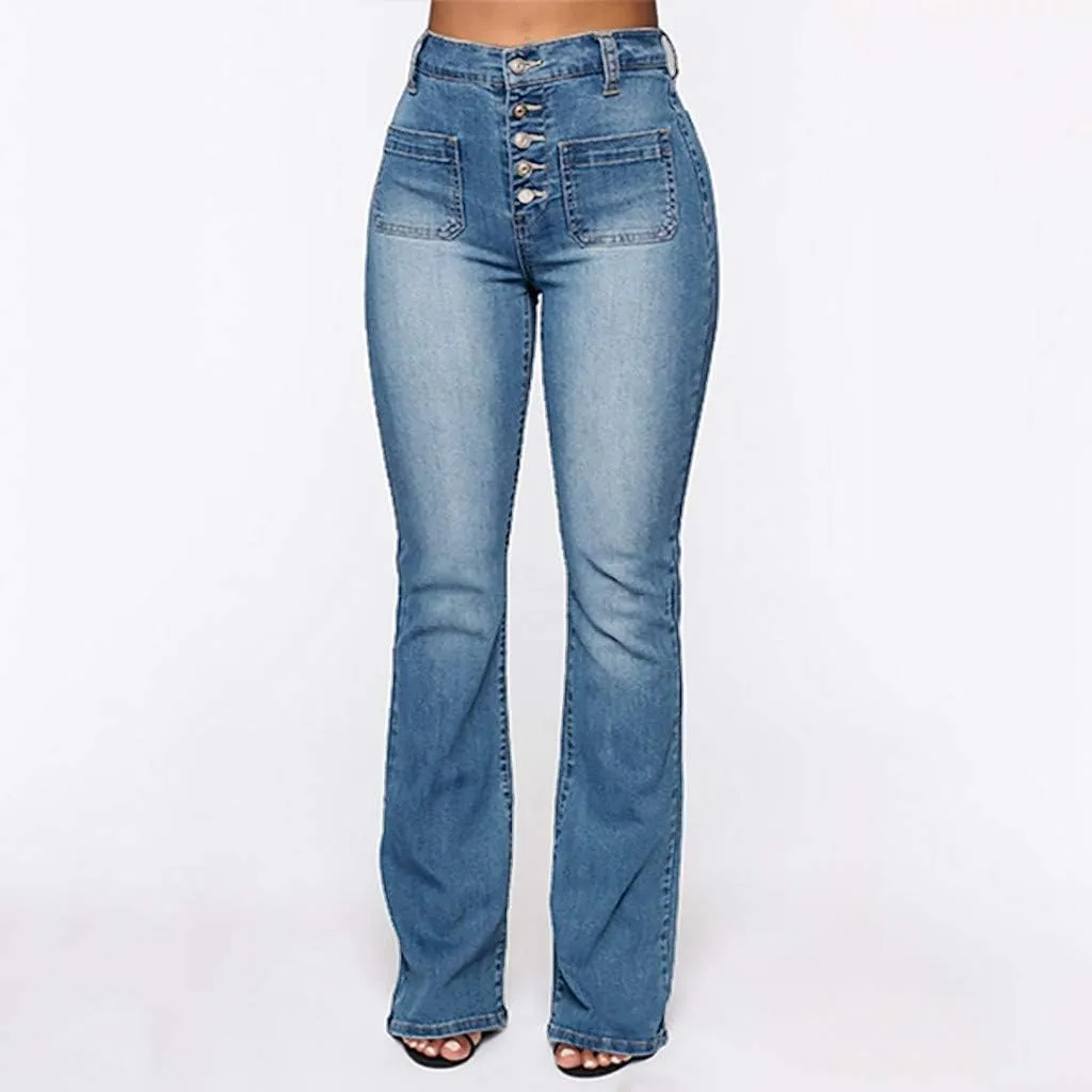 WUAI Plus Size Jeans for Women,Classic High Waist Bell Bottom Flare Jeans Stretch Fit Bootcut Jean Denim Pants