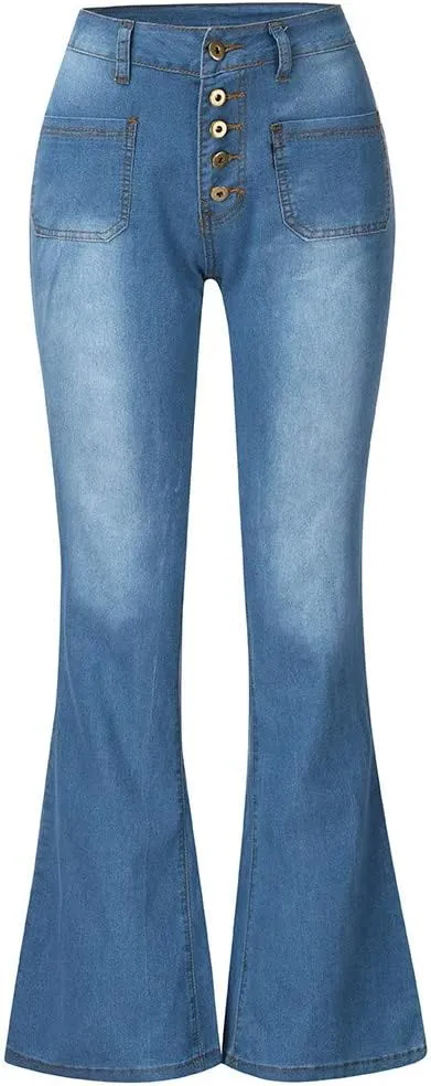 WUAI Plus Size Jeans for Women,Classic High Waist Bell Bottom Flare Jeans Stretch Fit Bootcut Jean Denim Pants