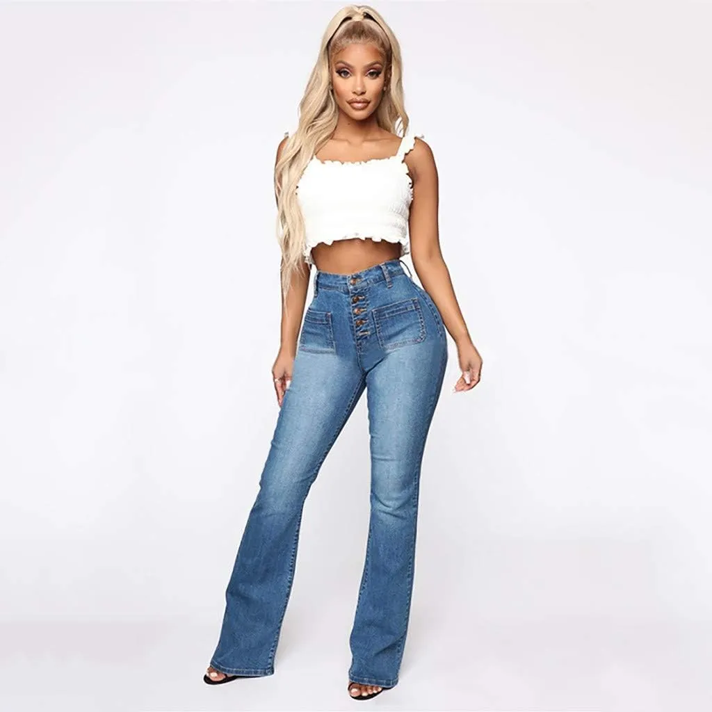 WUAI Plus Size Jeans for Women,Classic High Waist Bell Bottom Flare Jeans Stretch Fit Bootcut Jean Denim Pants