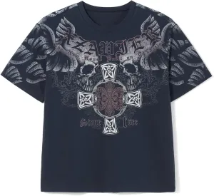 Y2K Grunge Graphic Tees for Teens Girl Vintage Fairy Grunge Emo Goth Short Sleeve Baggy T-Shirt Going Out Streetwear