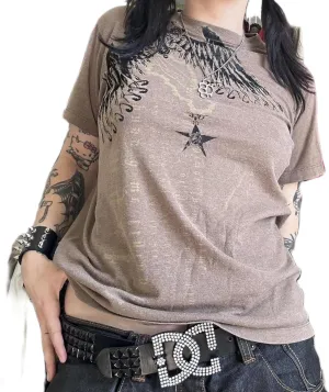 Y2K Grunge Graphic Tees for Teens Girl Vintage Fairy Grunge Emo Goth Short Sleeve Baggy T-Shirt Going Out Streetwear