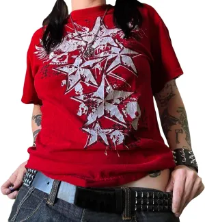Y2K Grunge Graphic Tees for Teens Girl Vintage Fairy Grunge Emo Goth Short Sleeve Baggy T-Shirt Going Out Streetwear