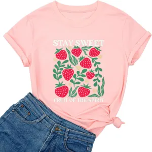Ykomow Strawberry Tshirt Womens Cute Fruit Tshirt Feeling Berry Good Graphic Tees