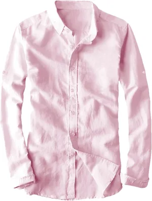 Youhan Men's Long Sleeve Fitted Linen Shirt